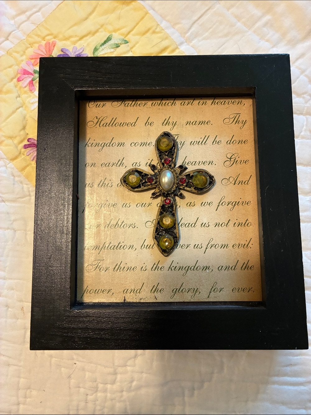 Small Framed Decorative Cross Wall Art in Black with Yellow Accents